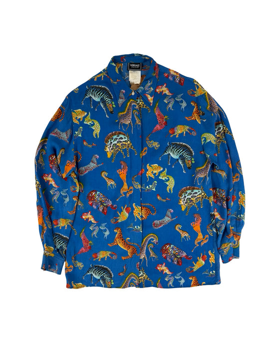 Versace zebra print button down shirt Versace ZebraPrint dinosaurs semi sheer
