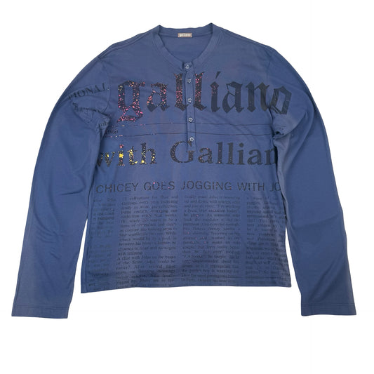 Galliano long sleeve shirt with "newspaper print " button down long sleeved top, One Size ! #Galliano #johnGalliano #newspaper print