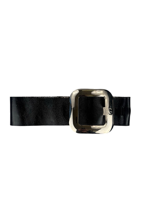 Black faux leather belt with Xtra large silver buckle #accessorise #dolceGabbana #belt #y2k #waist ! Small
