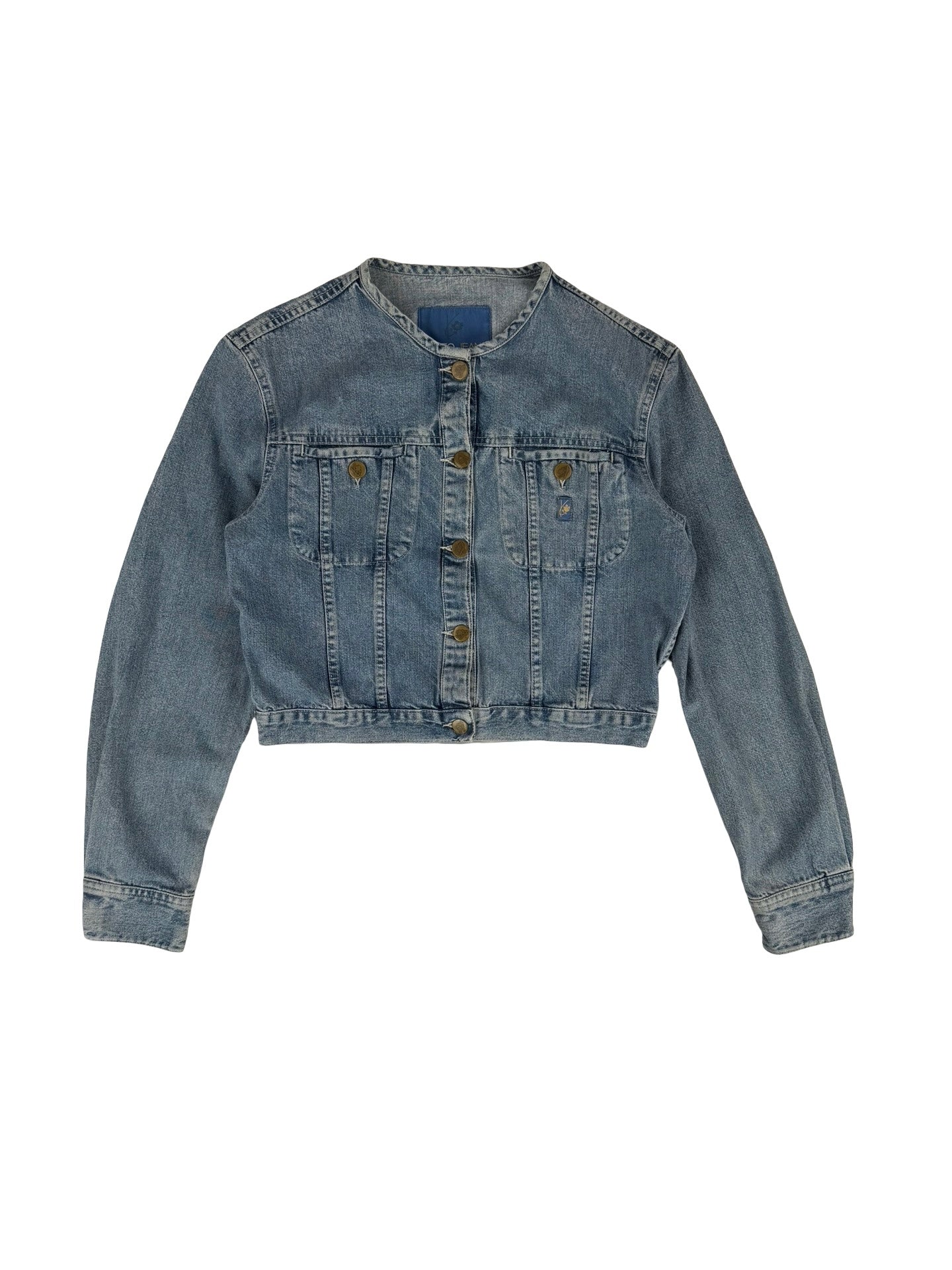 Blue denim cropped Kenzo jacket with button-up front and round collar