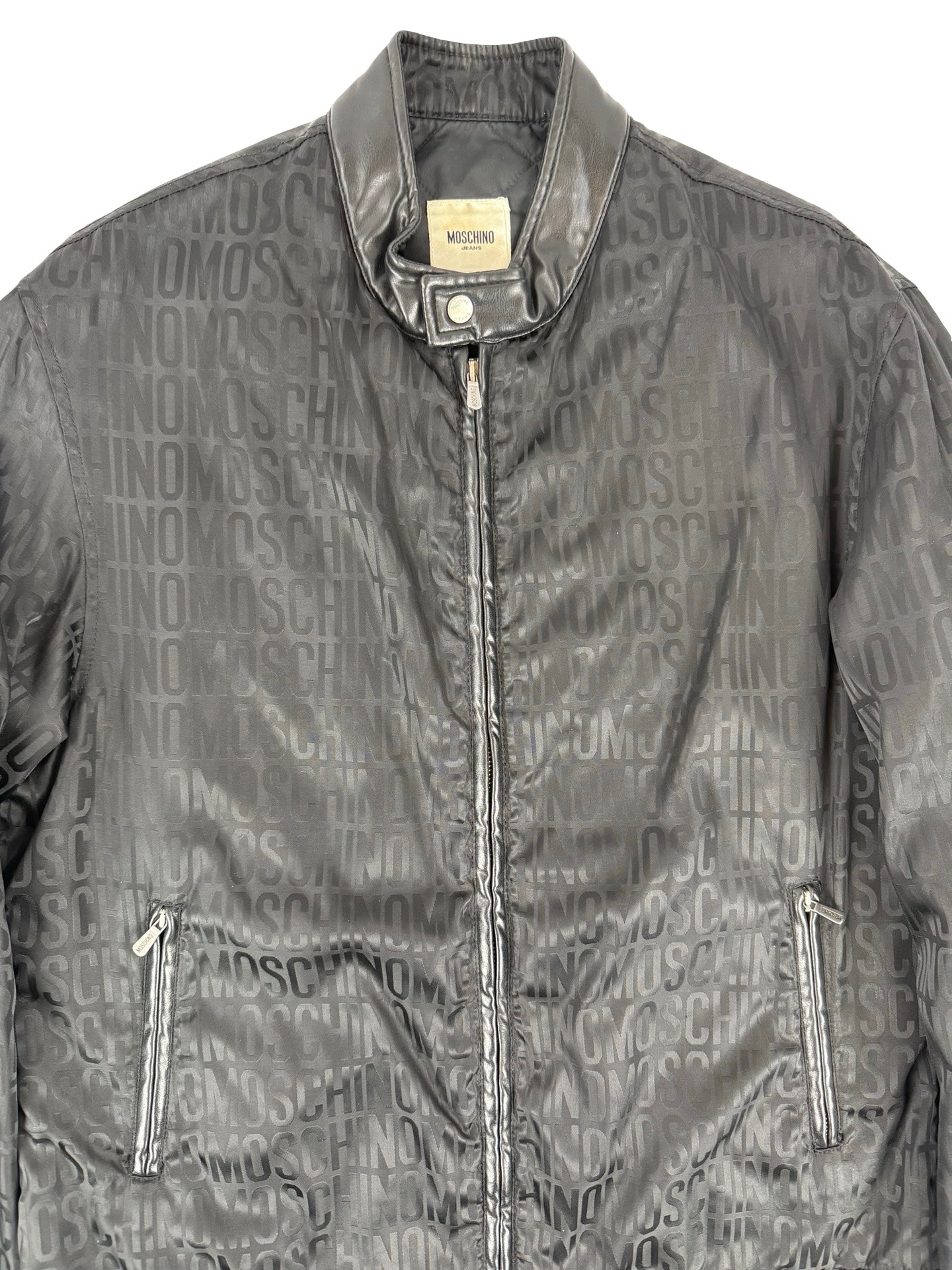 Vintage Moschino Black vintage bomber biker with logo and leather trim jacket