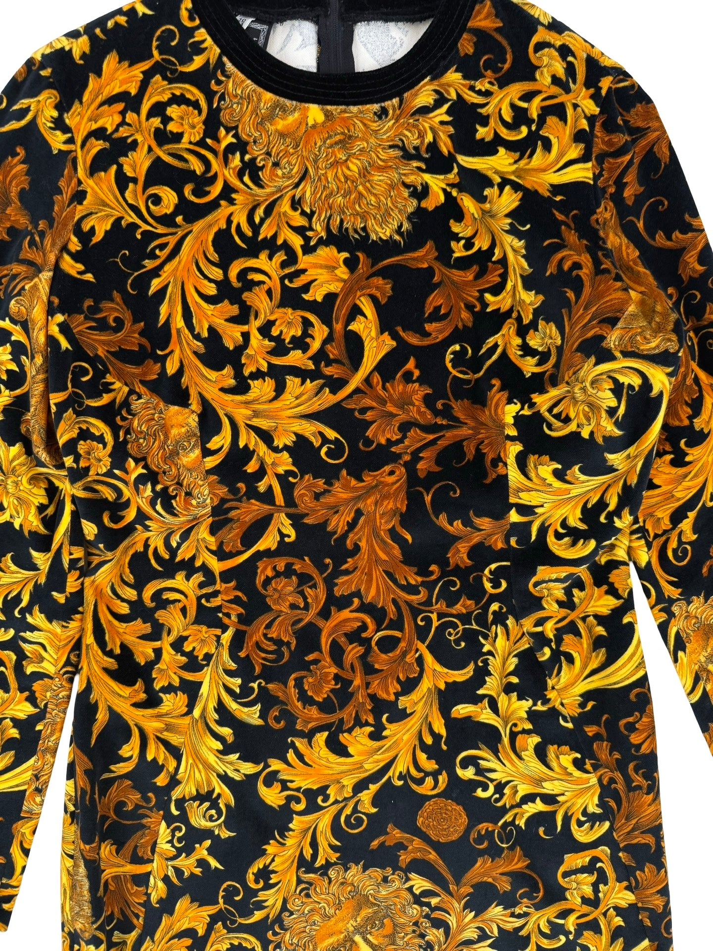 Versace baroque velvet long sleeved dress