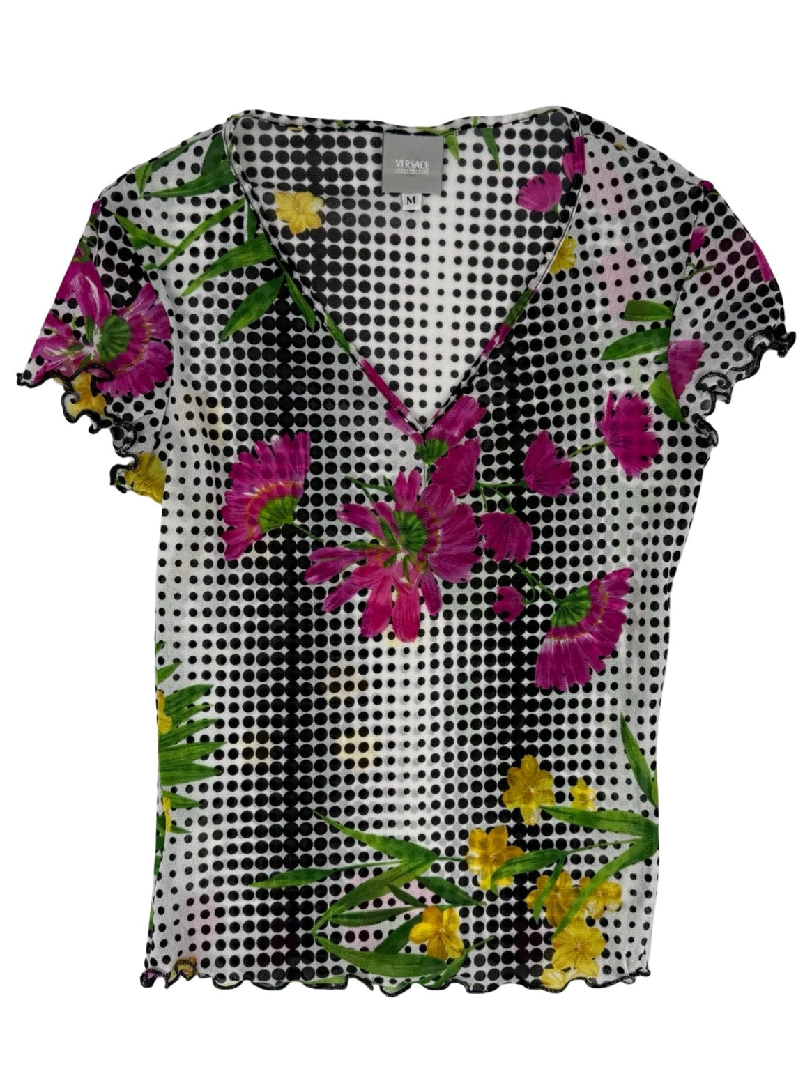 Versace mesh floral V neck top