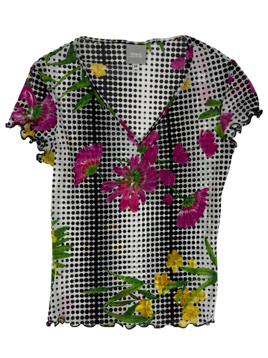 Versace mesh floral V neck top
