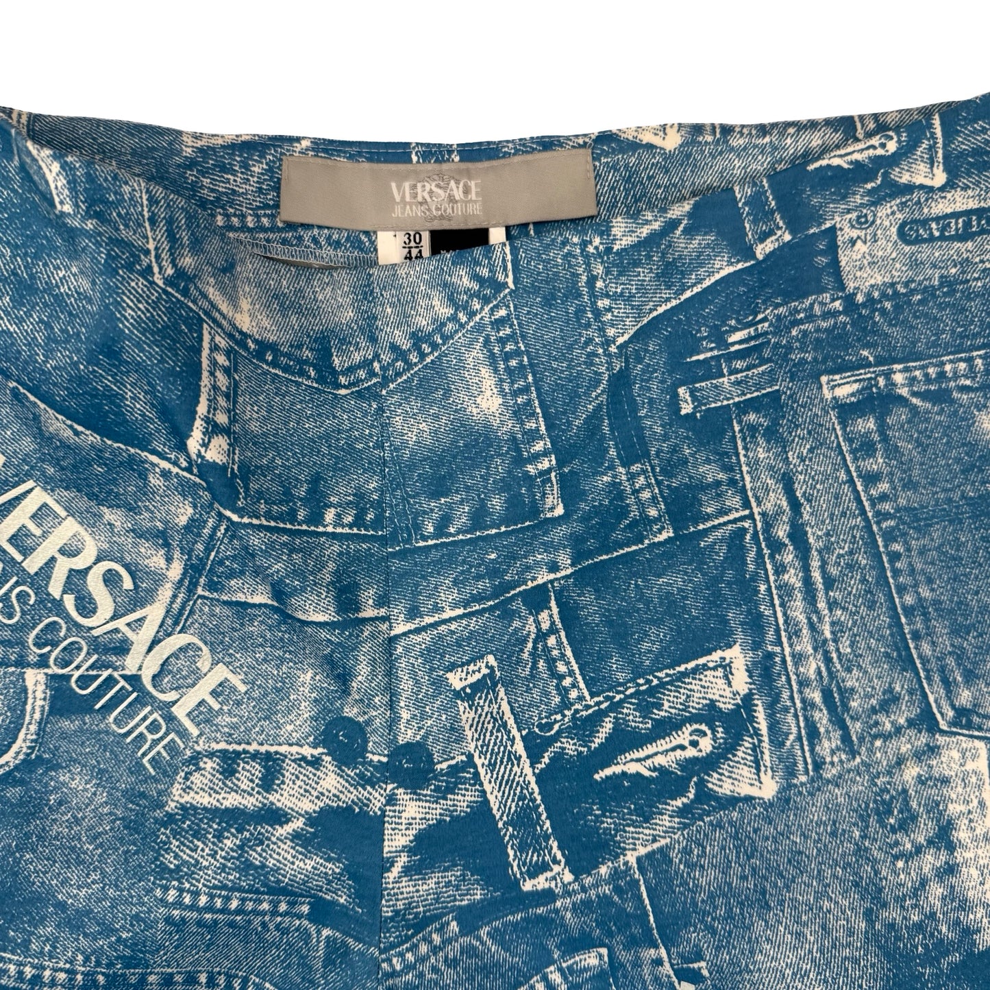 Versace Jeans Denim look y2k Pants - blue and white cotton trousers with iconic logo #VersaceJeans #DenimPants ! Uk 10-12