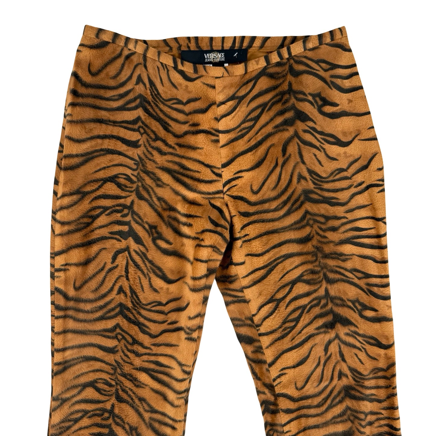Versace animal print faux fur trousers