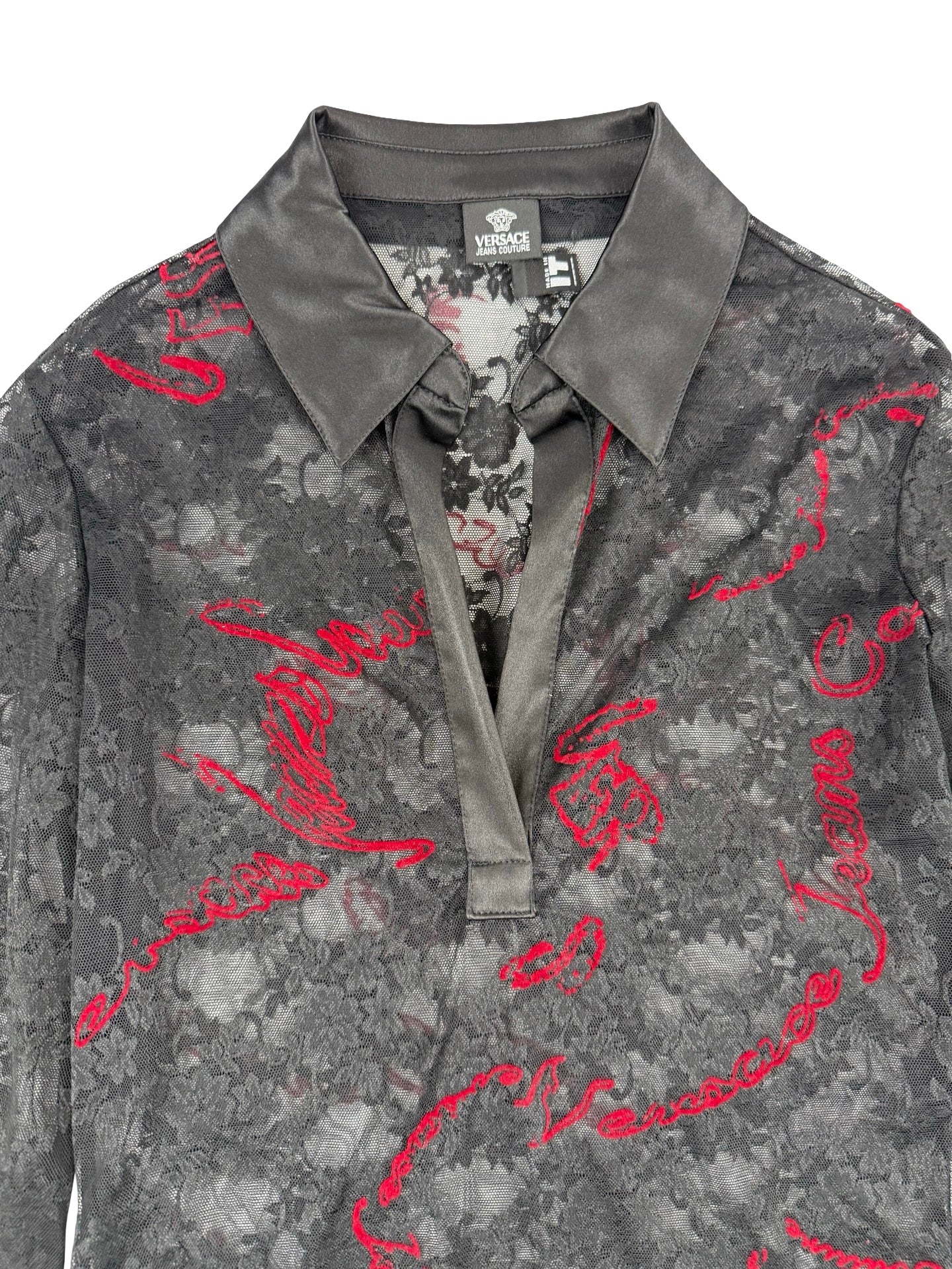 Versace lace up sheer mesh shirt