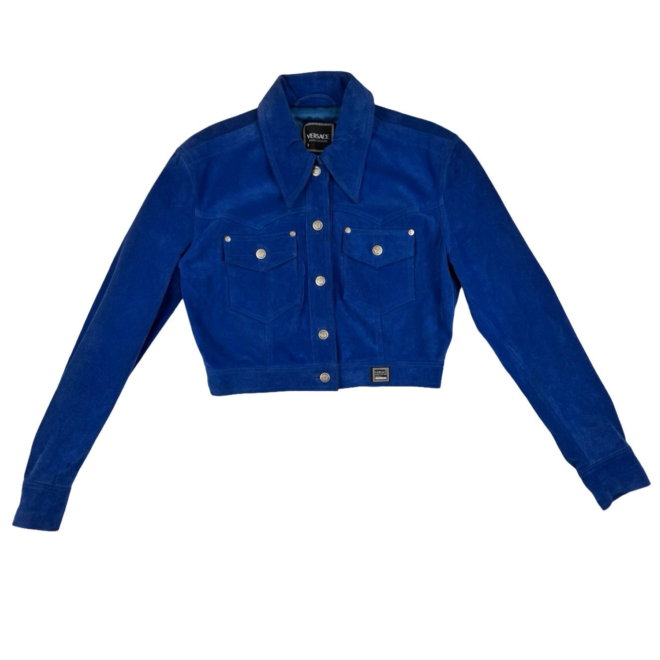 Versace blue suede Cropped jacket
