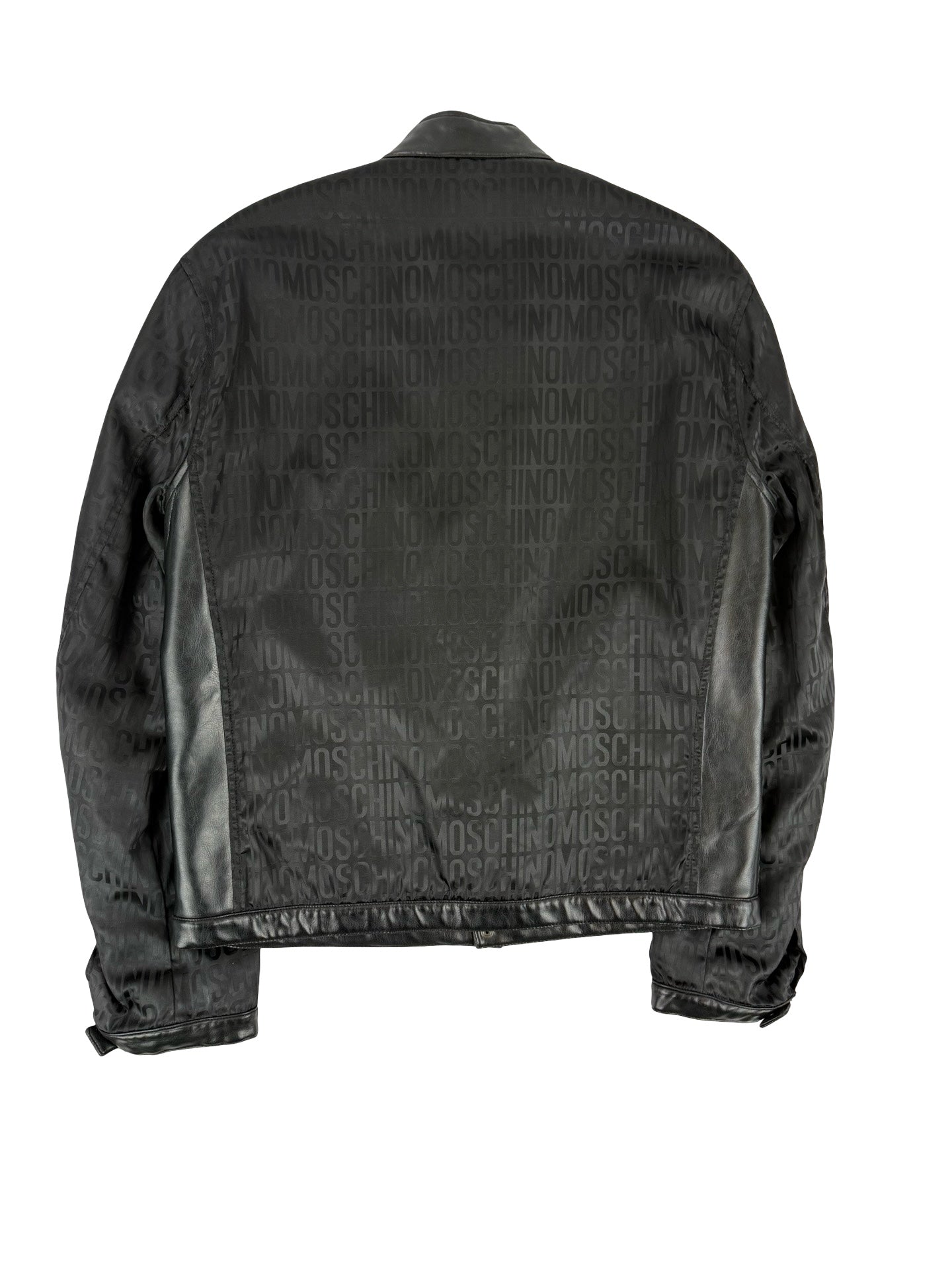 Vintage Moschino Black vintage bomber biker with logo and leather trim jacket