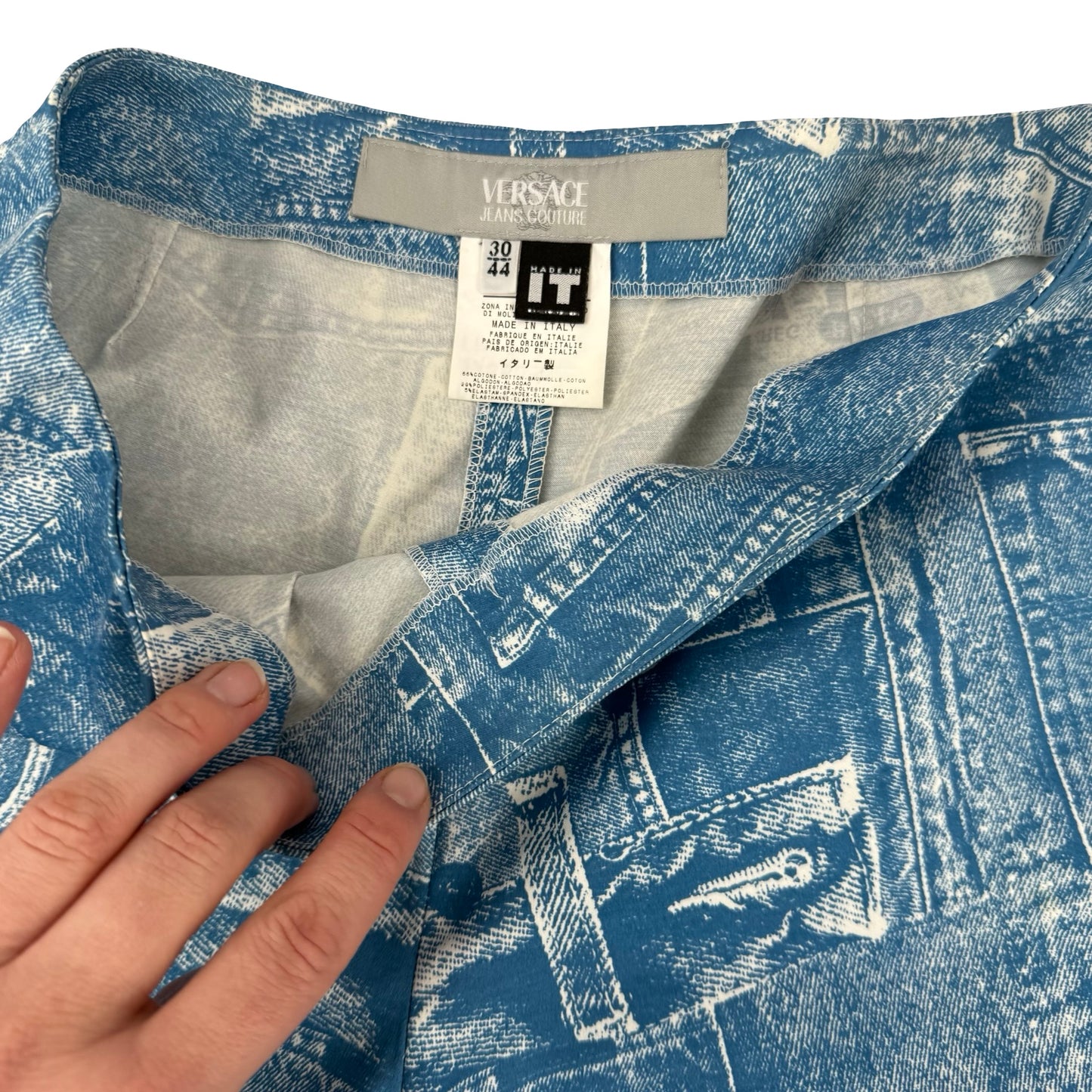 Versace Jeans Denim look y2k Pants - blue and white cotton trousers with iconic logo #VersaceJeans #DenimPants ! Uk 10-12