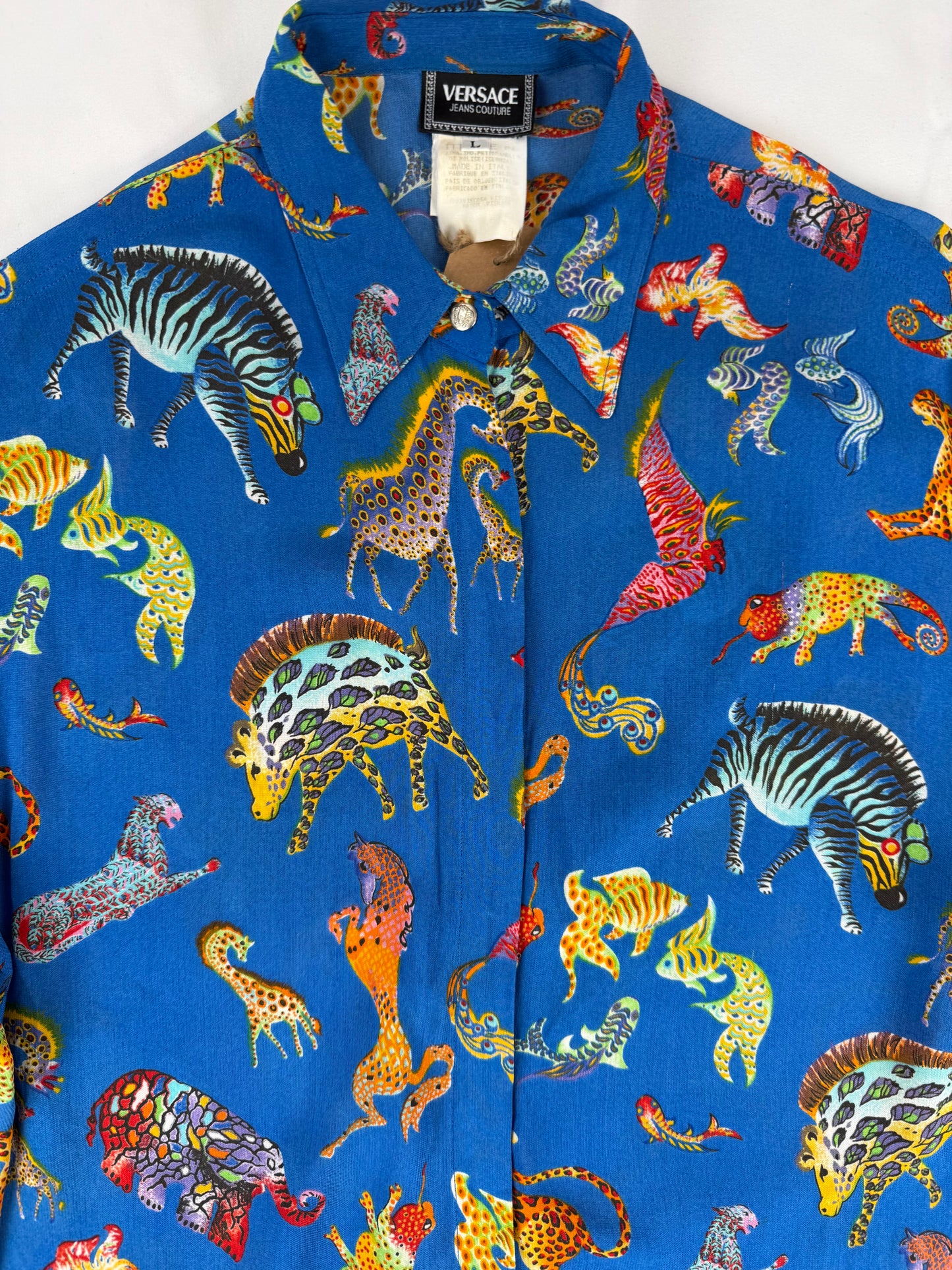 Versace zebra print button down shirt Versace ZebraPrint dinosaurs semi sheer