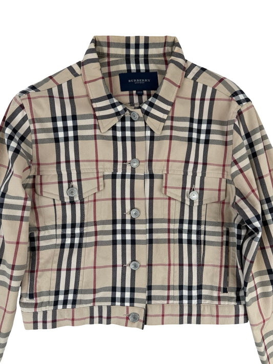 Burberry cream and black plaid cropped jacket