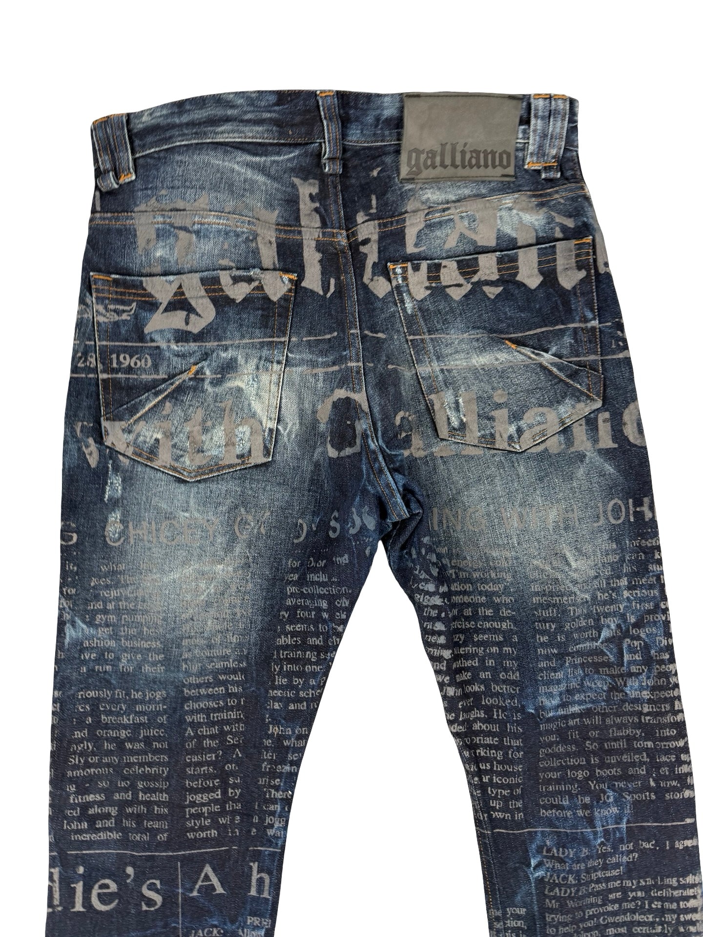 Y2k mens Galliano newspaper print denim jeans