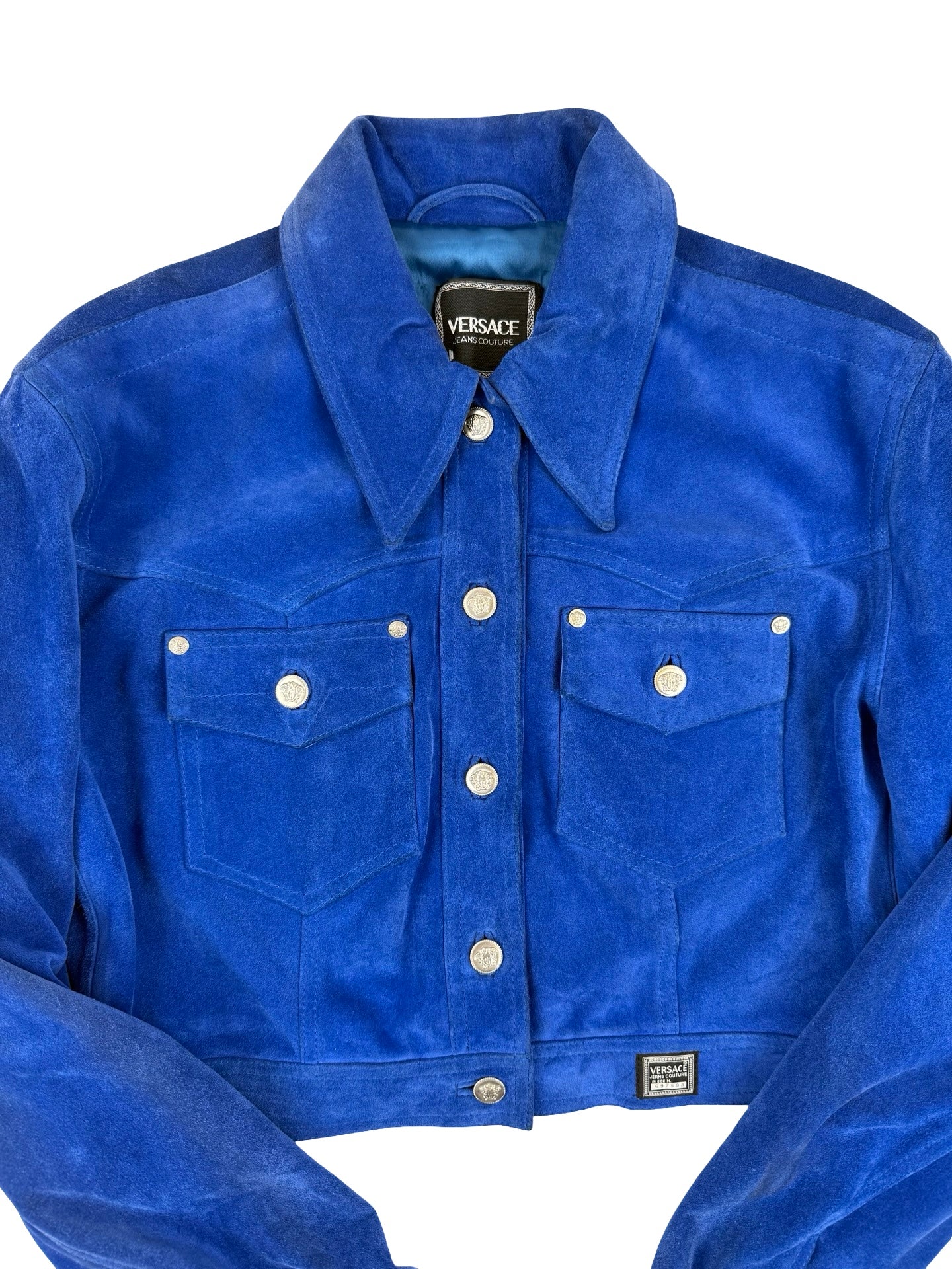 Versace blue suede Cropped jacket